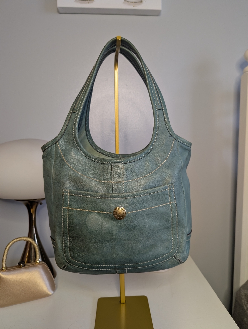 Coach Vintage 2006 Legacy Ergo Teal Leather Tote, Fair Condition - Picture 2 of 16
